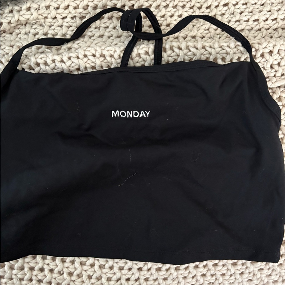 Black Crop Top with 'Monday' Embroidery